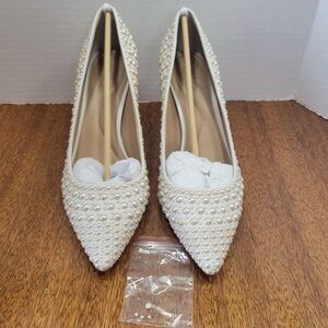 INC International Concepts Pearl-Studded Cream Heels